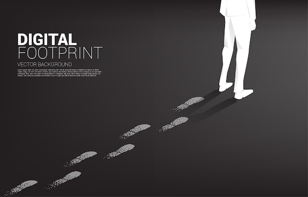 디지털 도트 픽셀에서 발자국에서 발자국 사업가. 디지털 변환 및 디지털 발자국의 사업 개념입니다.