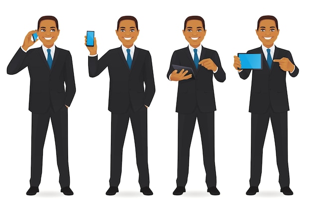 Vector businessman with gadgets set vector illustration isolated