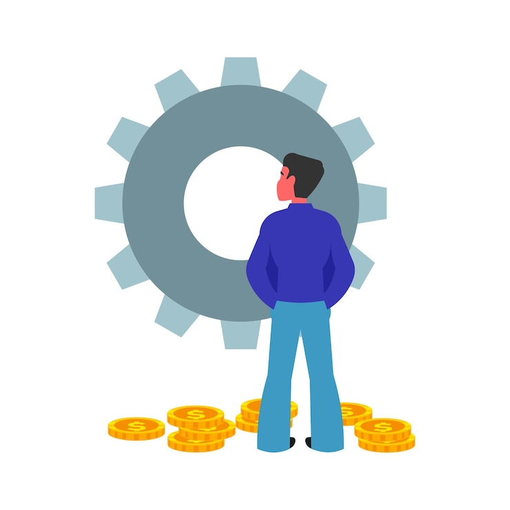 Vector businessman with a gear wheel vector illustration in a flat style
