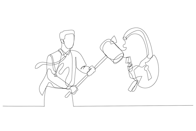 Businessman with hammer smash padlock Concept of problem solving