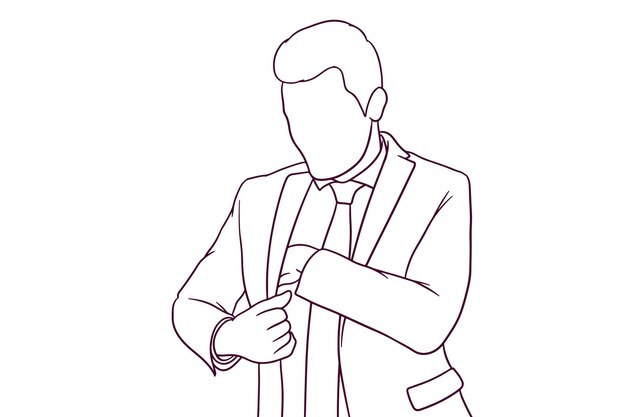 Businessman with his hand in his pocket hand drawn style vector illustration