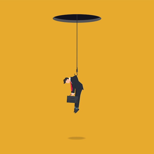 Vector businessman with a hook from a hole recruitment or hiring employee concept vector illustration