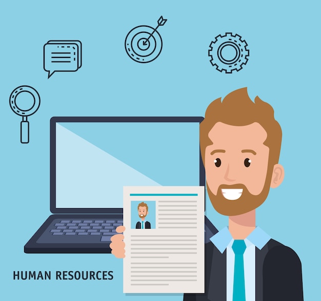 businessman with human resources set icons 