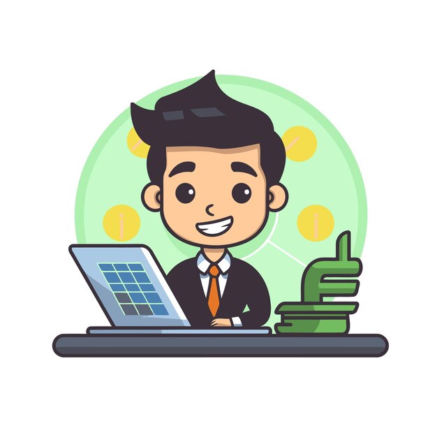 Vector businessman with laptop vector illustration in cartoon style flat design