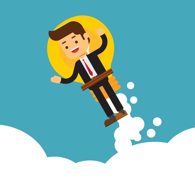 Businessman with launching rocket