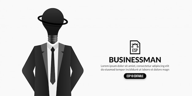 Businessman with light bulb instead of head background, creative idea concept