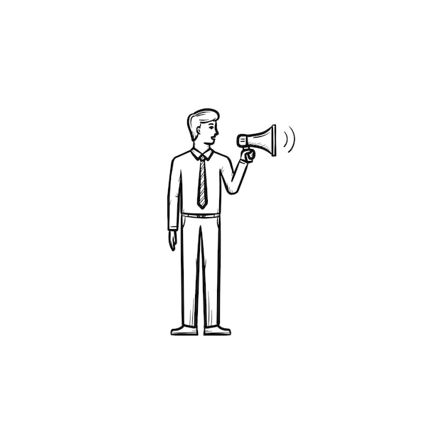 Businessman with megaphone hand drawn outline doodle icon