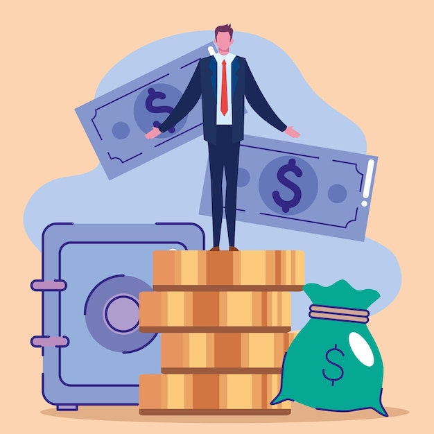 Vector businessman with money dollars