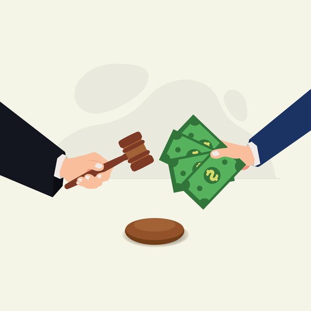 Businessman with money and judge with gavel vector illustration