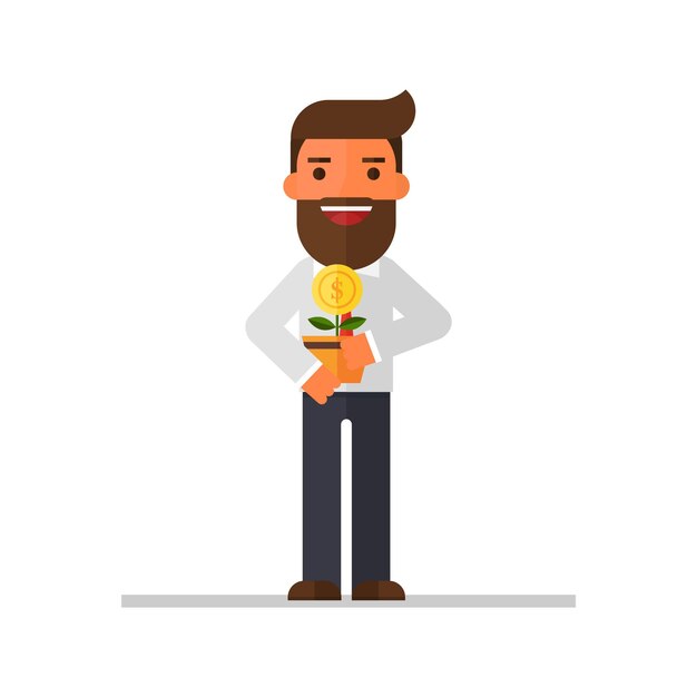 Vector businessman with money tree in their hands