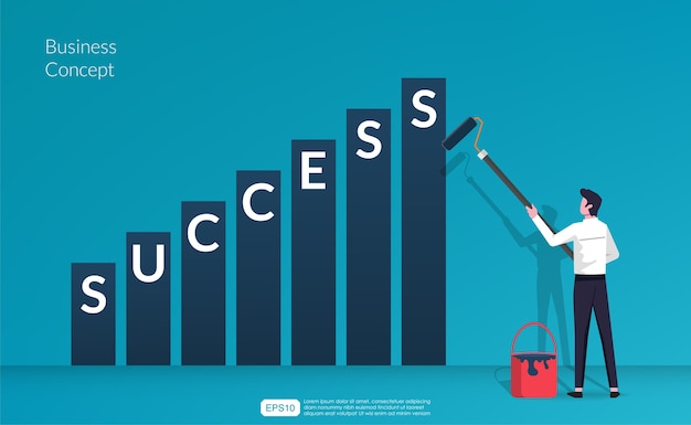 Businessman with paint roller painting word success inside of increased bar chart  illustration.