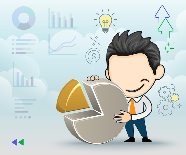 Businessman with a pie chart Business and finance concept in cartoon style