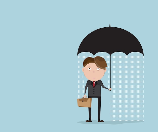 Businessman with rainyday under umbrella