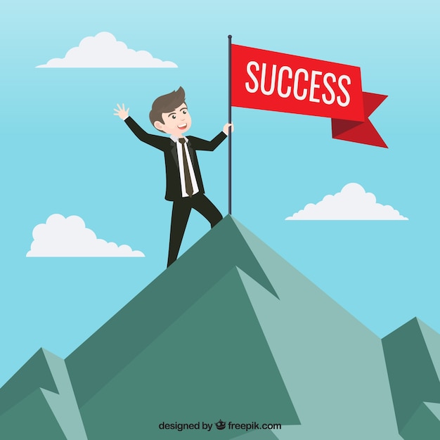 Vector businessman with red flag of success