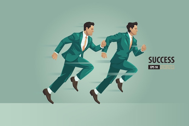 Businessman with suit running to success acceleration for gain a profit sales background vector illustration