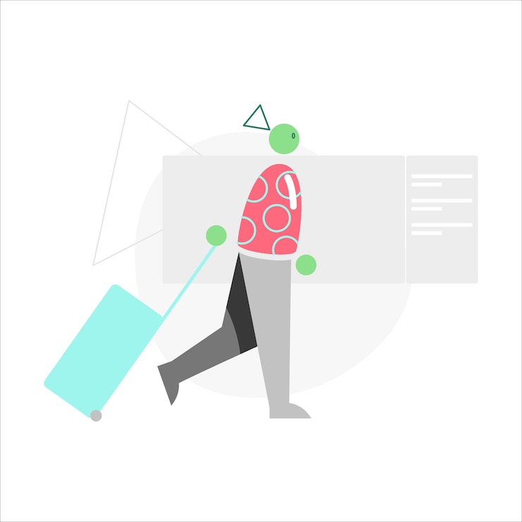 Vector businessman with suitcase going to the airport vector illustration in flat style