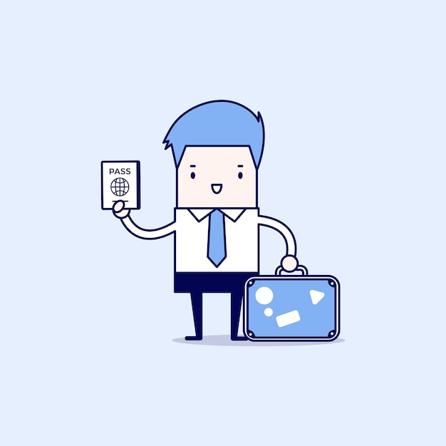 Businessman with a suitcase and passport Cartoon character.