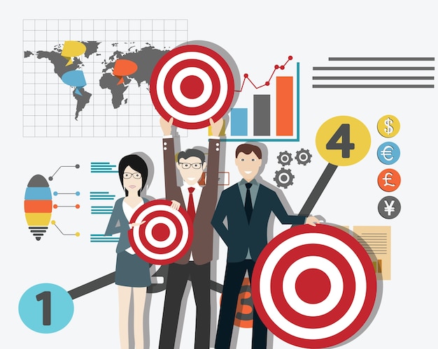 businessman with team hold the target and graphic chart on the background