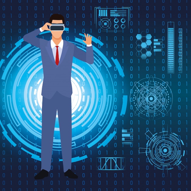 Businessman with virtual glasses