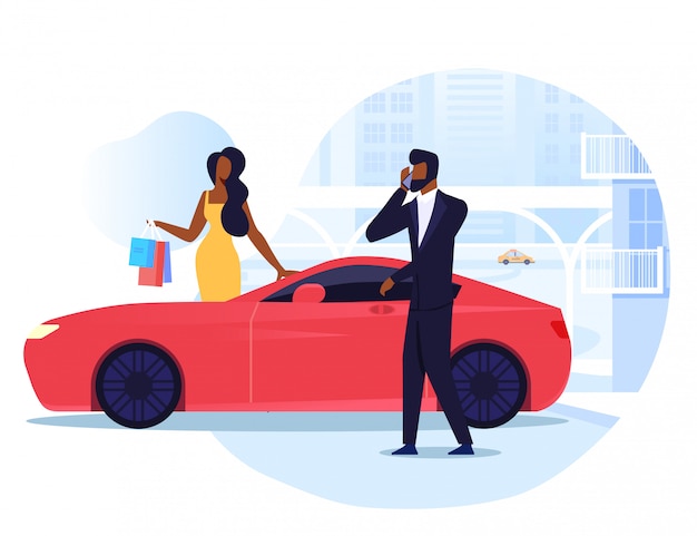 Businessman with Wife Flat Illustration