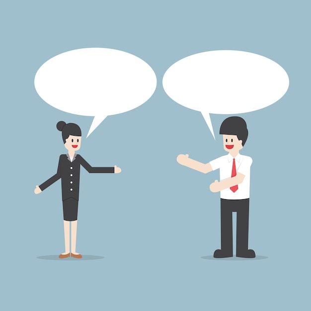Businessman and woman talking with Speech Bubbles