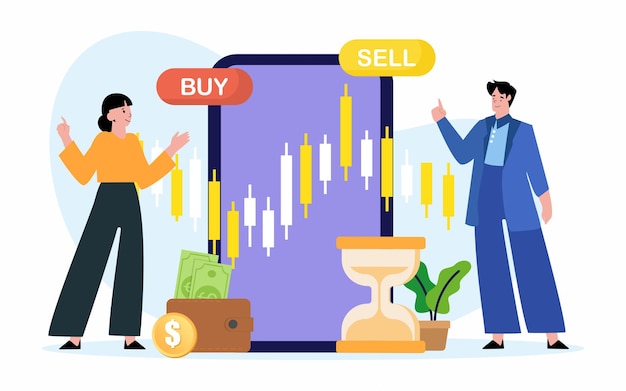 Businessman and women analyse financial graphs on digital screen with stock market chart.