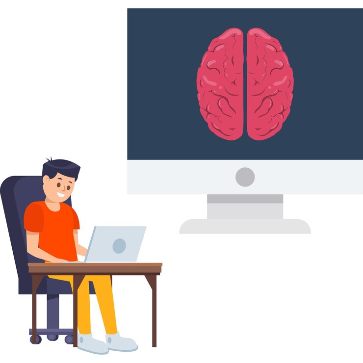 Vector businessman working on ai brain