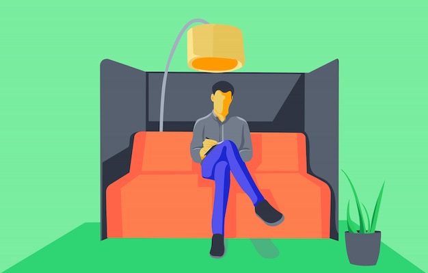 Vector businessman working on the couch