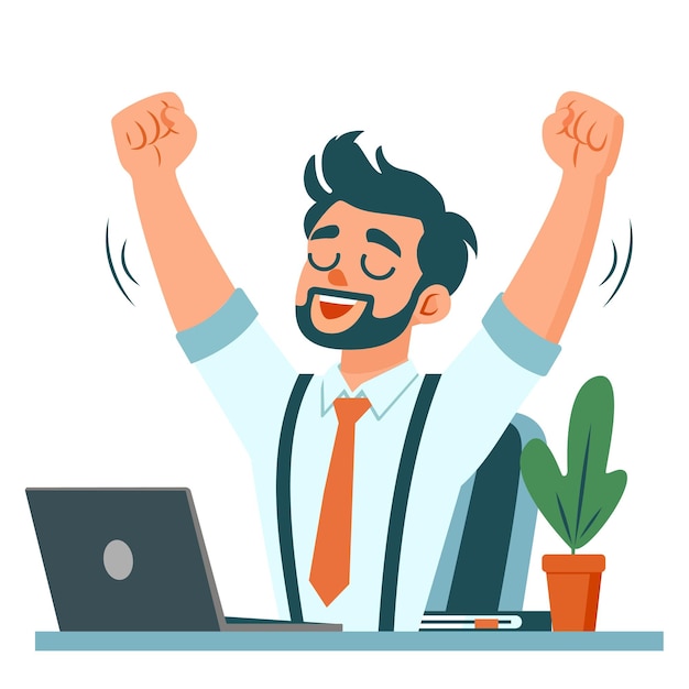 businessman in a working environment who rejoices in the success achieved
