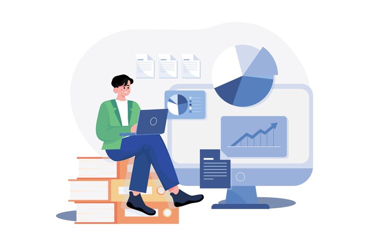 Vector businessman working on the financial report