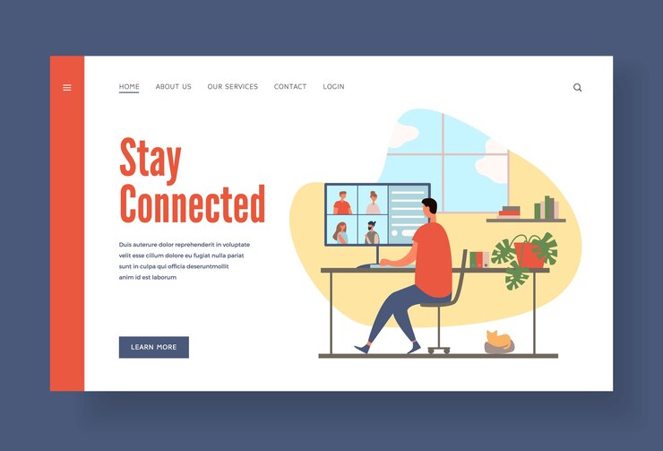 Vector businessman working at home staying on web communication