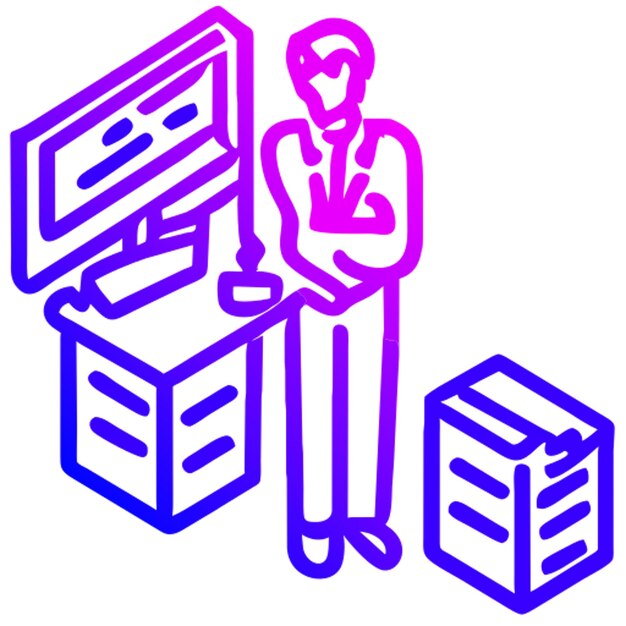 Vector businessman working isometric icon outline gradient