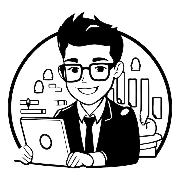 Businessman working on laptop Vector illustration in a flat style