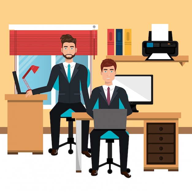 Businessman in workspace isolated icon design