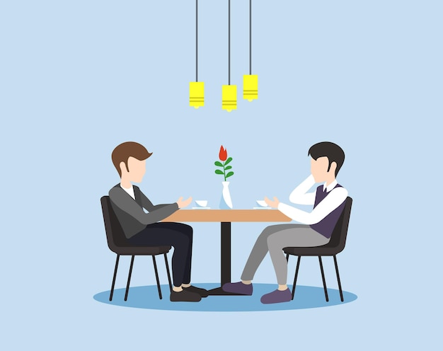 Businessmen at a business meeting in a cafe Vector illustration