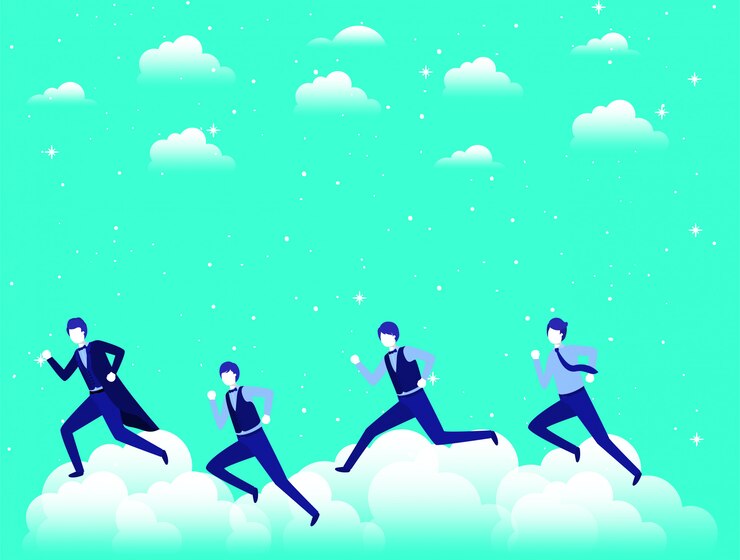 空で競争するビジネスマン