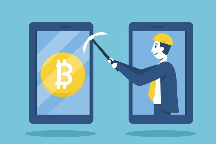 Vector businessmen make money from the modern world digital financial system and profit from it