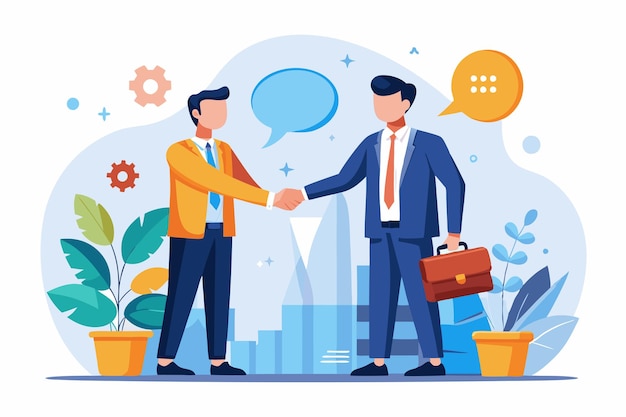 Businessmen making handshake with partner vector design for social media banner poster