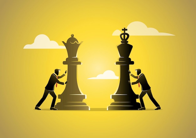 Businessmen moving chess figures