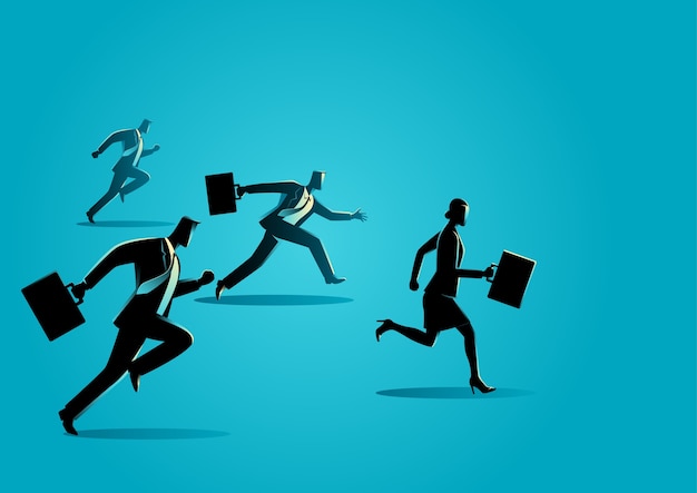 businessmen racing with businesswoman
