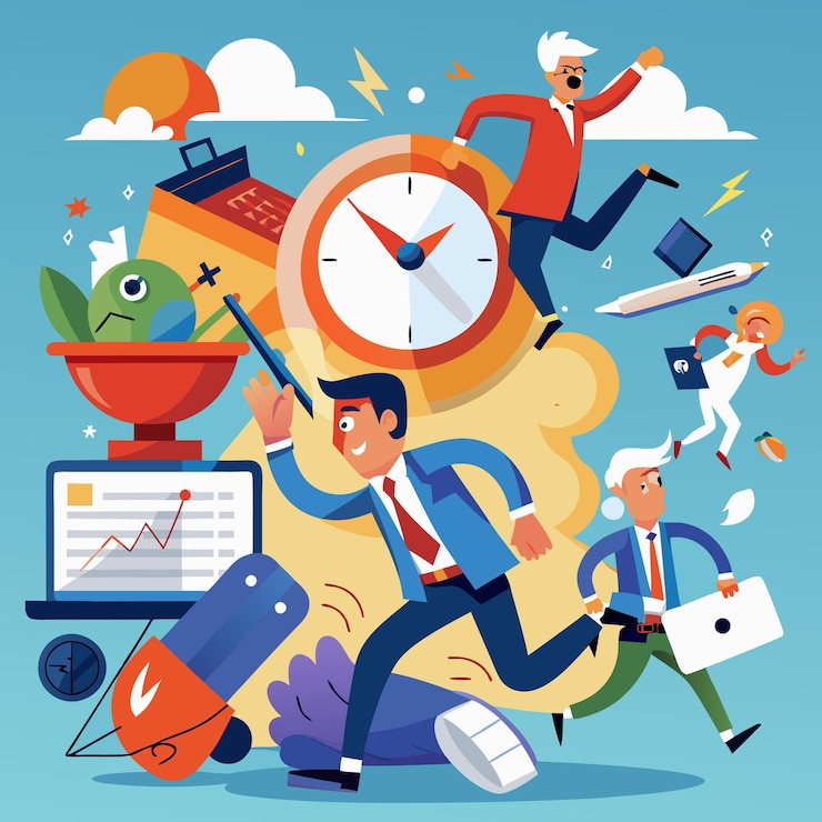 Vector businessmen running in chaotic business environment