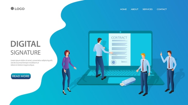 businessmen sign a contract using a digital signaturein the hands of businessmen a flash drive