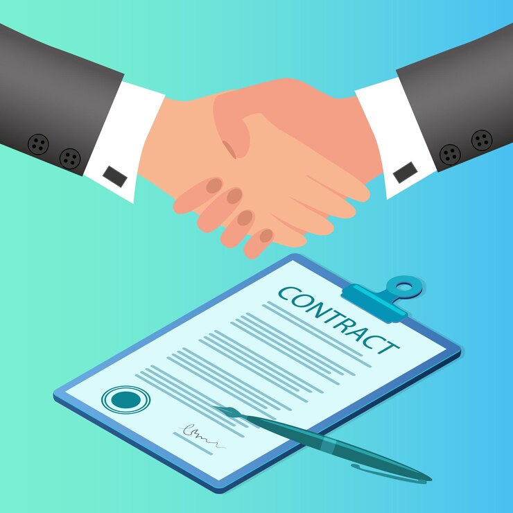Vector businessmen sign a contracthandshake of two businessmenthe concept of concluding a contract