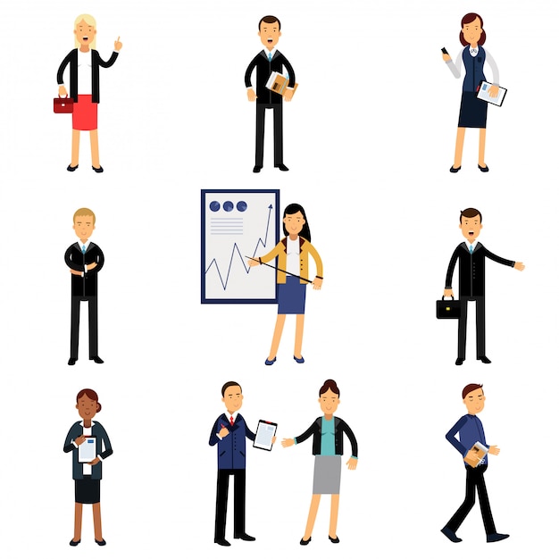 Vector businessmen in suits set, office employees characters   illustrations