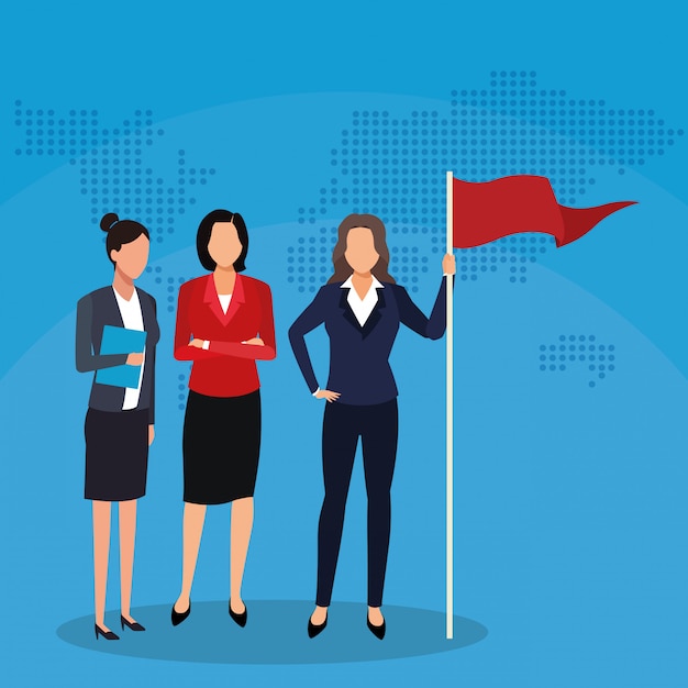 businessmen teamwork flag world map