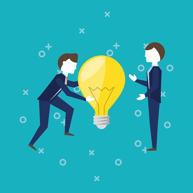 businessmen with bulb icon over blue background, colorful design. vector illustration
