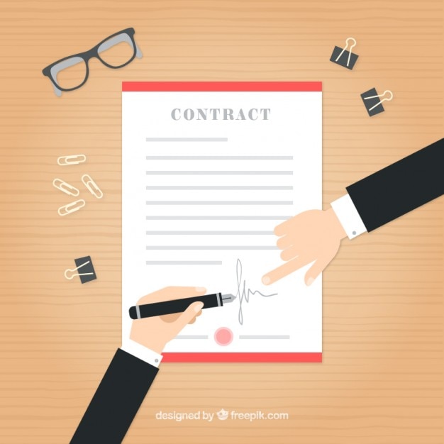 Vector businessmen with a contract in flat design