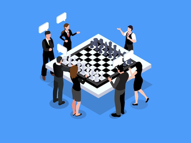 Vector businessmen and women playing chess game