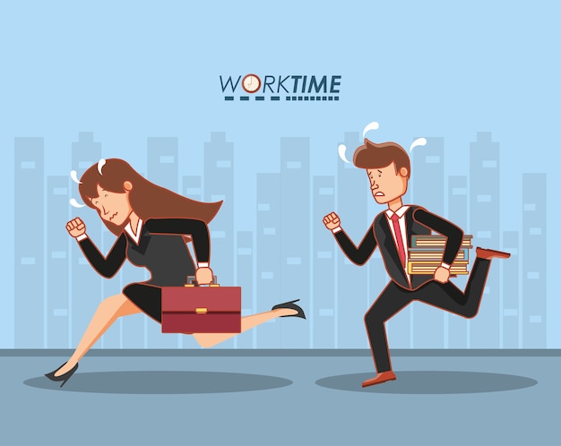 Businesspeople avatars with work time elements