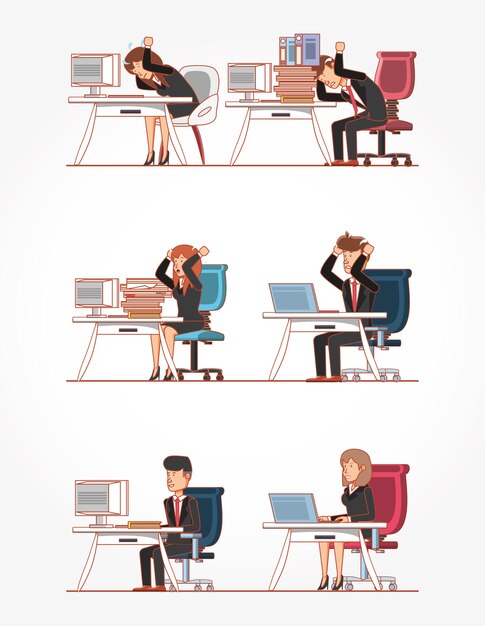 Businesspeople avatars with work time elements